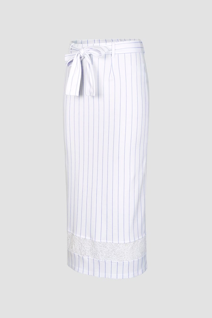 Basic Lace Details Striped Jersey Skirt