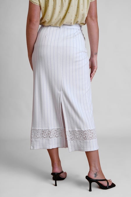 White Basic Lace Details Striped Jersey Skirt