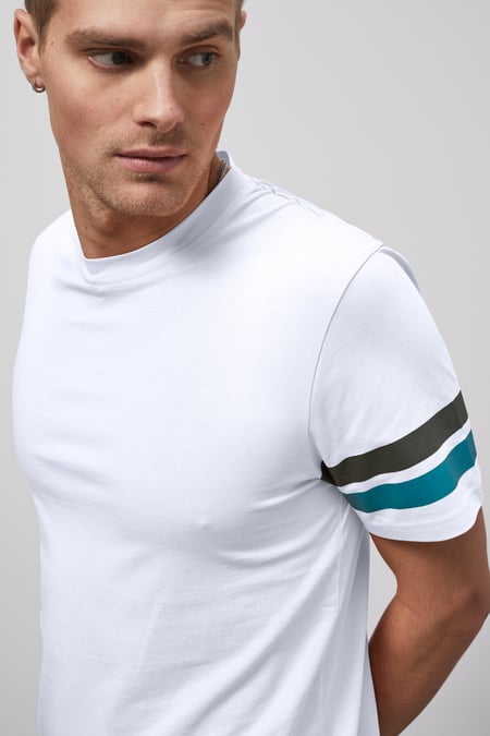 White Printed Sleeve T-Shirt