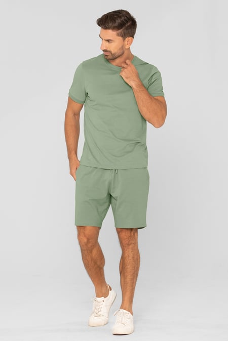 Green Cotton Terry Short Sleeve Tee and Short Co-order Set