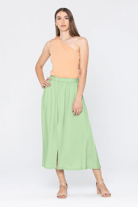 Green A-Line Maxi Skirt with Front Slit