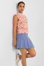 Pleated Design Frayed Raw Hem Mini Skirt