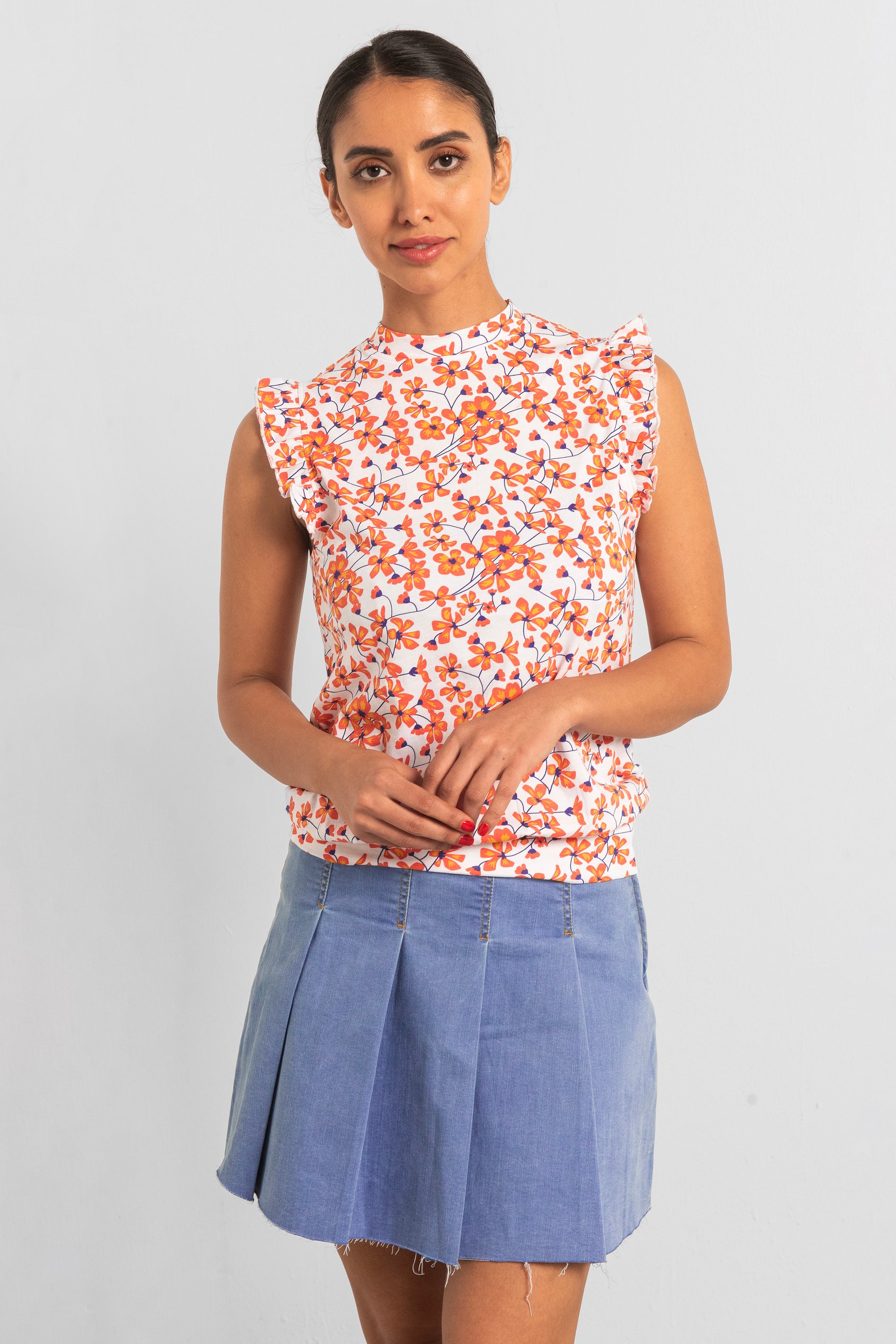 Pleated Design Frayed Raw Hem Mini Skirt