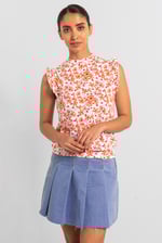 Pleated Design Frayed Raw Hem Mini Skirt