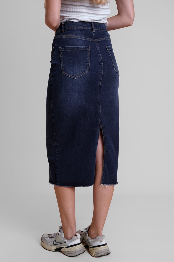Denim Midi Skirt With Embroidery Details
