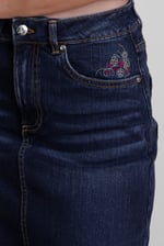 Denim Midi Skirt With Embroidery Details