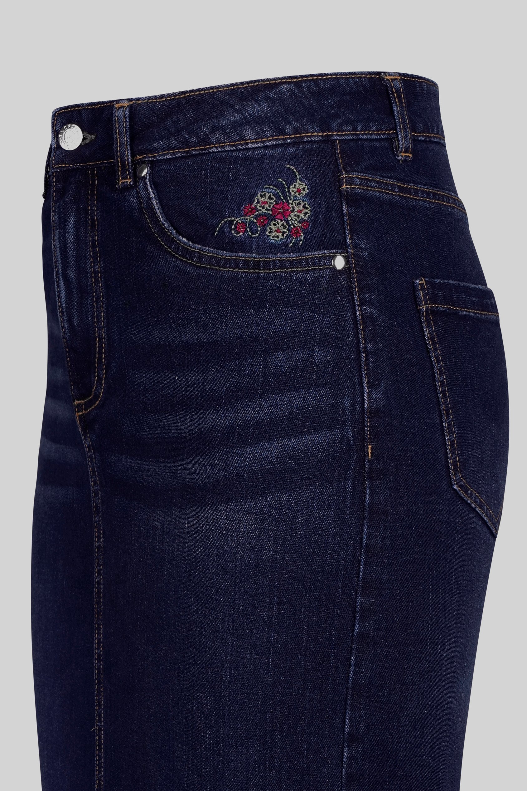 Denim Midi Skirt With Embroidery Details