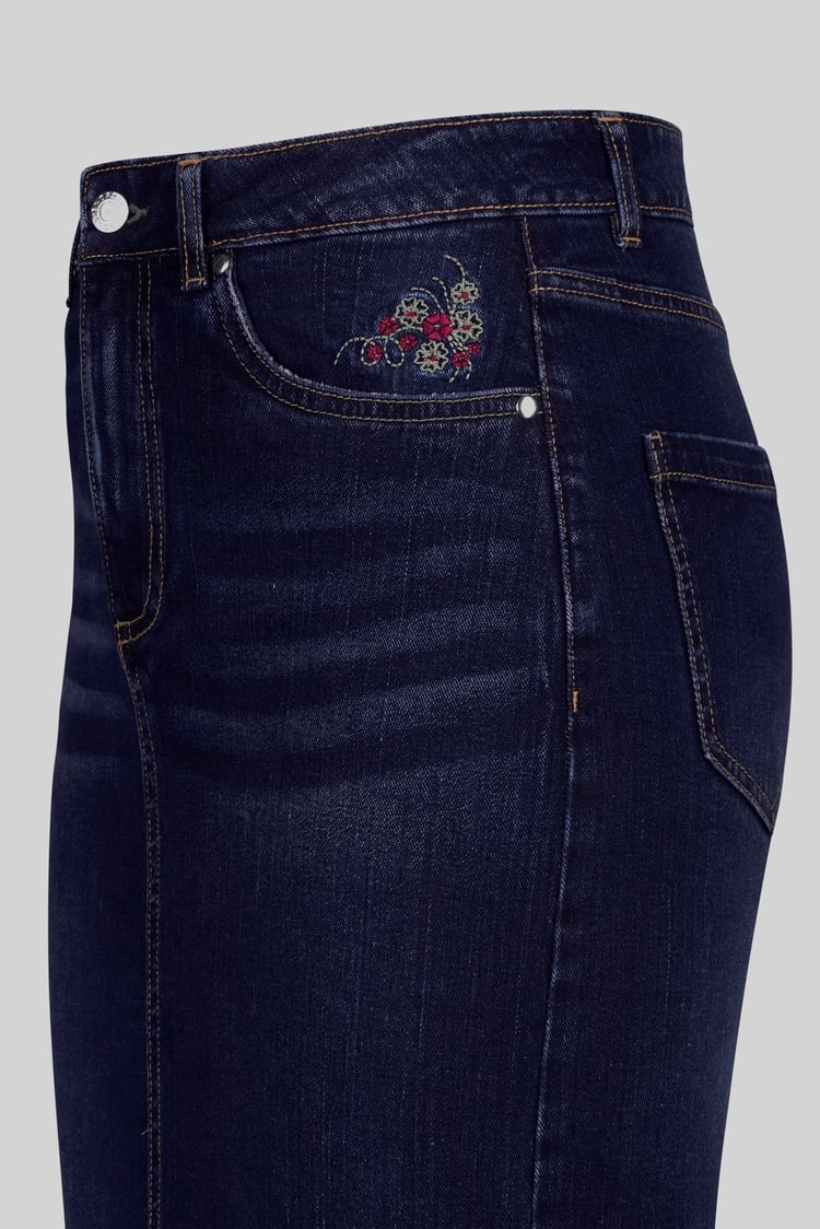 Denim Midi Skirt With Embroidery Details