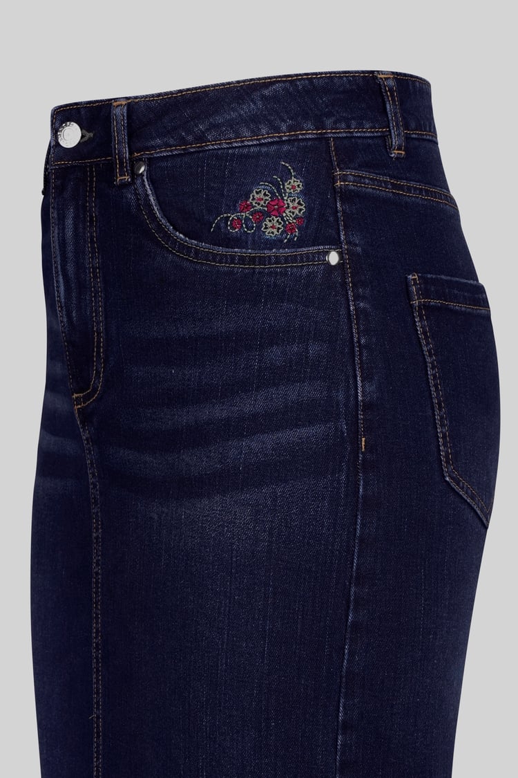 Denim Midi Skirt With Embroidery Details
