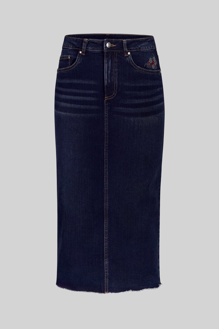 Denim Midi Skirt With Embroidery Details