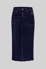 Denim Midi Skirt With Embroidery Details
