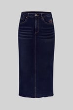 Denim Midi Skirt With Embroidery Details
