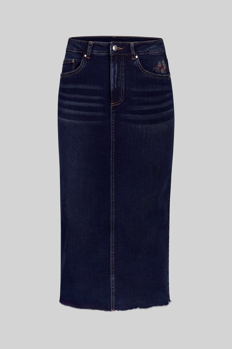 Denim Midi Skirt With Embroidery Details