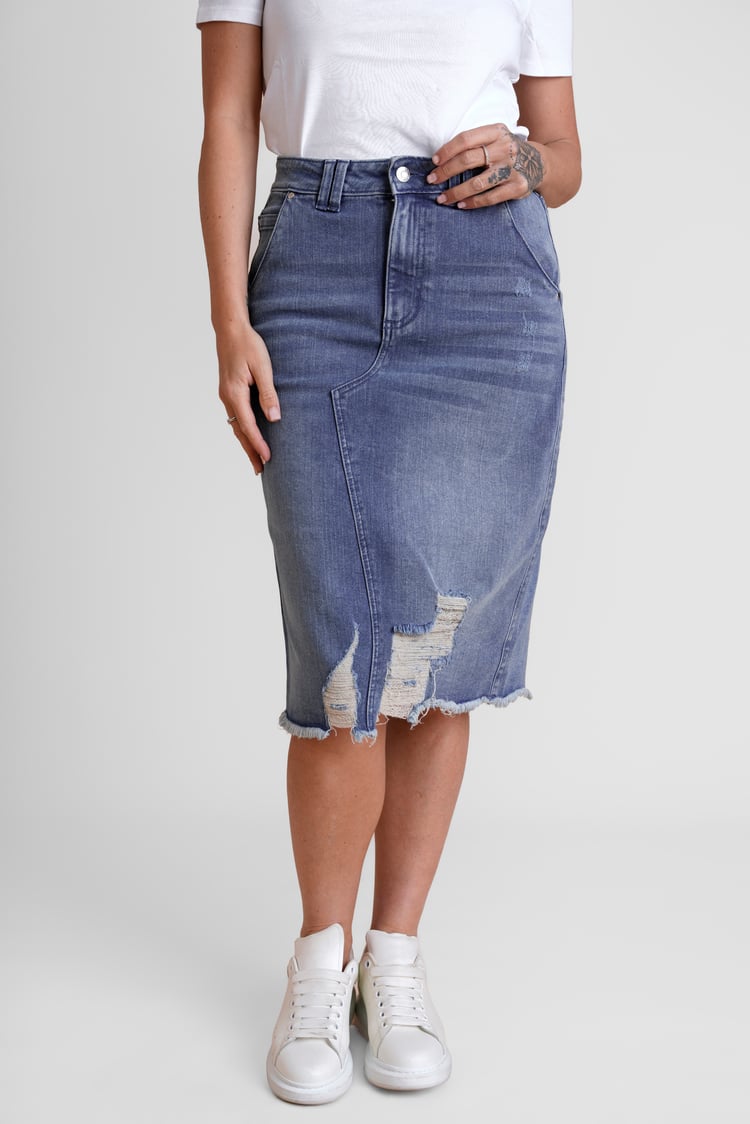 Women's Distressed Hem Denim Skirt