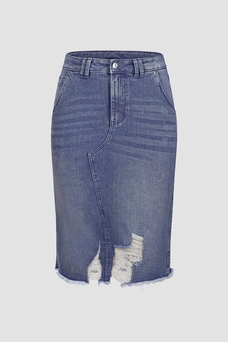 Women's Distressed Hem Denim Skirt