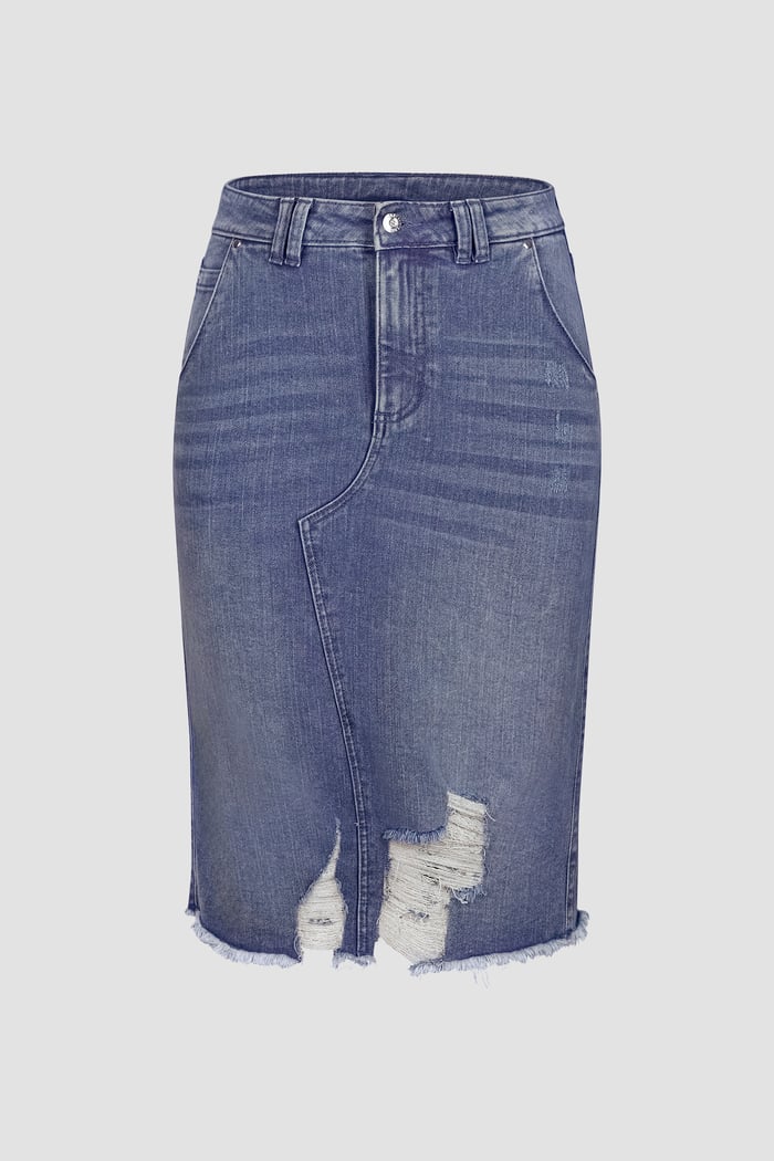 Women's Distressed Hem Denim Skirt