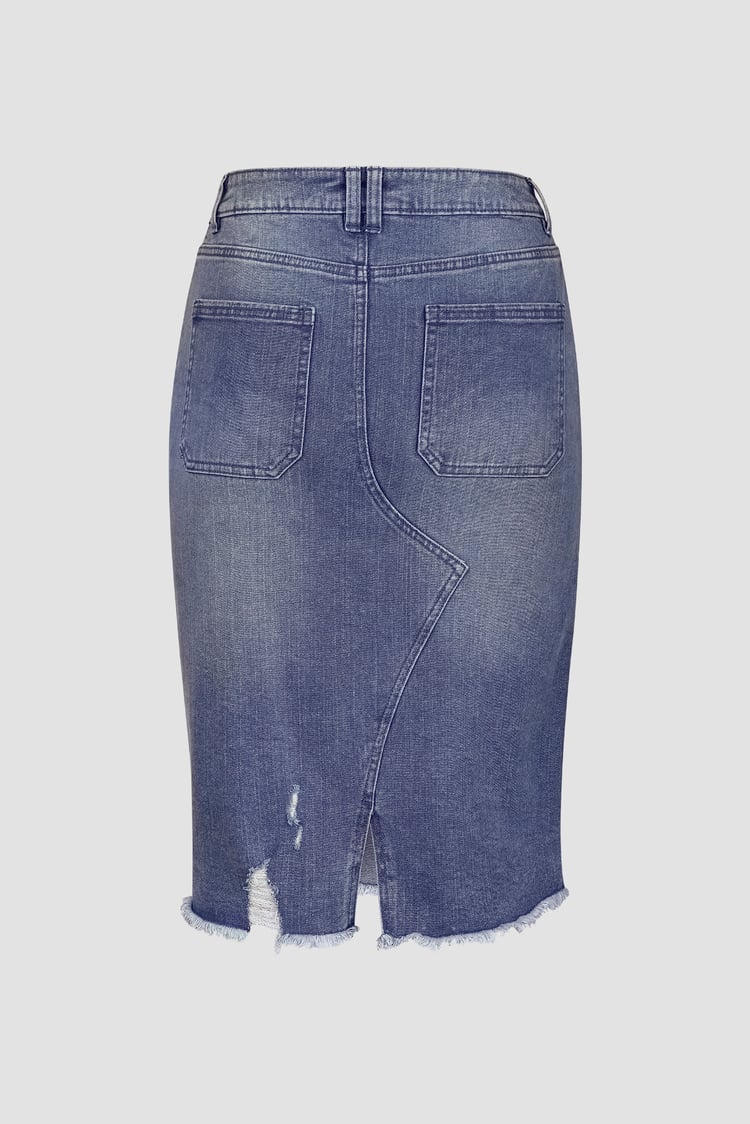 Women's Distressed Hem Denim Skirt