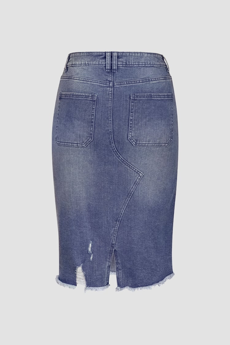 Women's Distressed Hem Denim Skirt