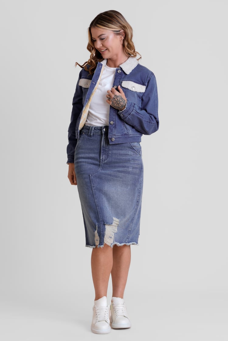 Women's Distressed Hem Denim Skirt