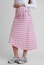 Striped Asymmetric Hem Midi Skirt