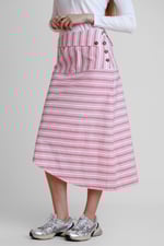 Striped Asymmetric Hem Midi Skirt