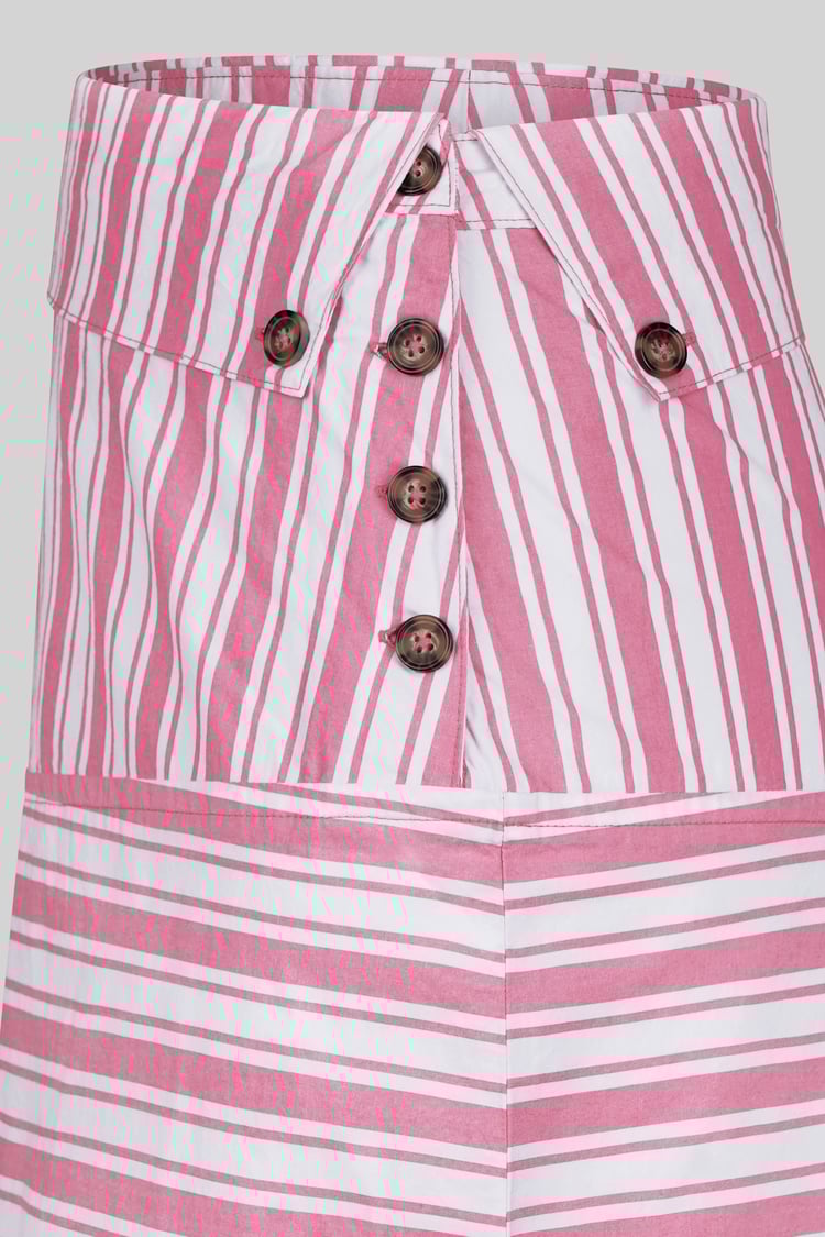 Striped Asymmetric Hem Midi Skirt