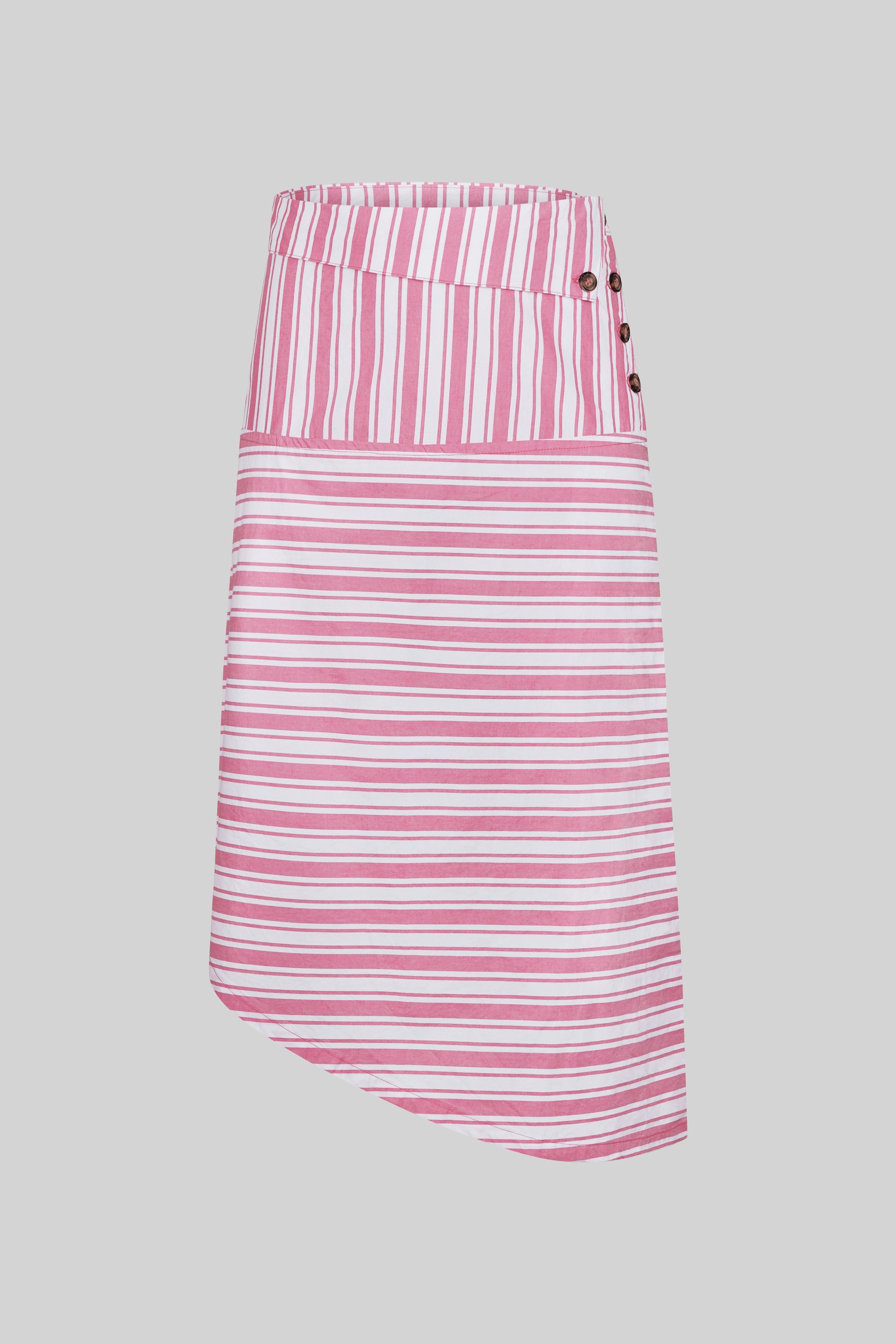 Striped Asymmetric Hem Midi Skirt