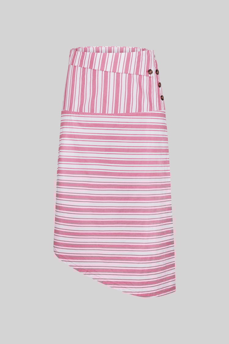 Striped Asymmetric Hem Midi Skirt