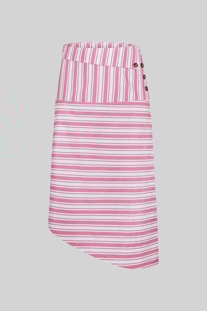 Striped Asymmetric Hem Midi Skirt