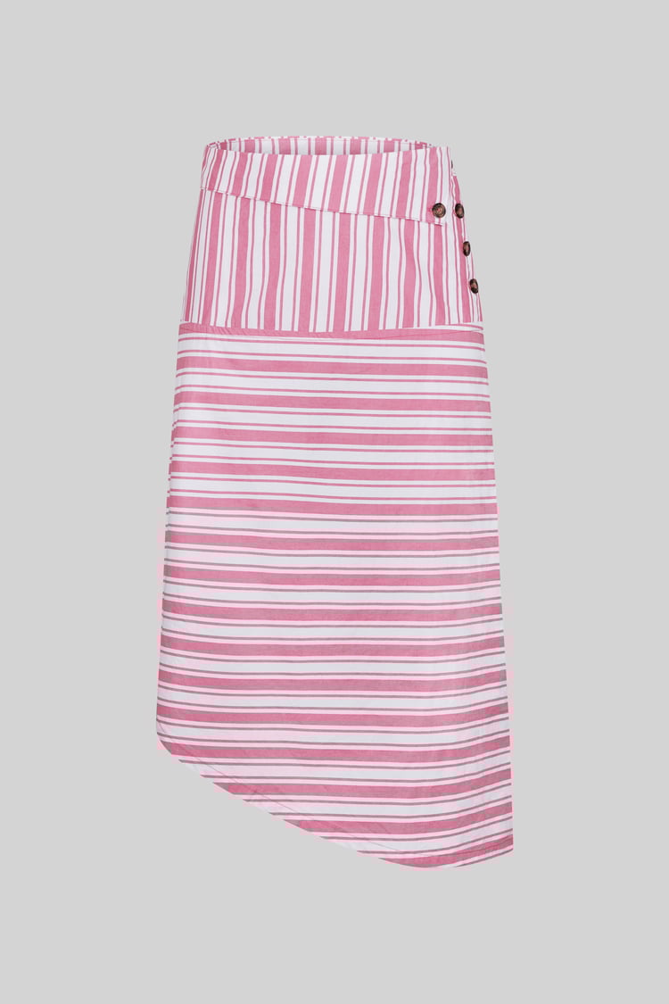 Striped Asymmetric Hem Midi Skirt