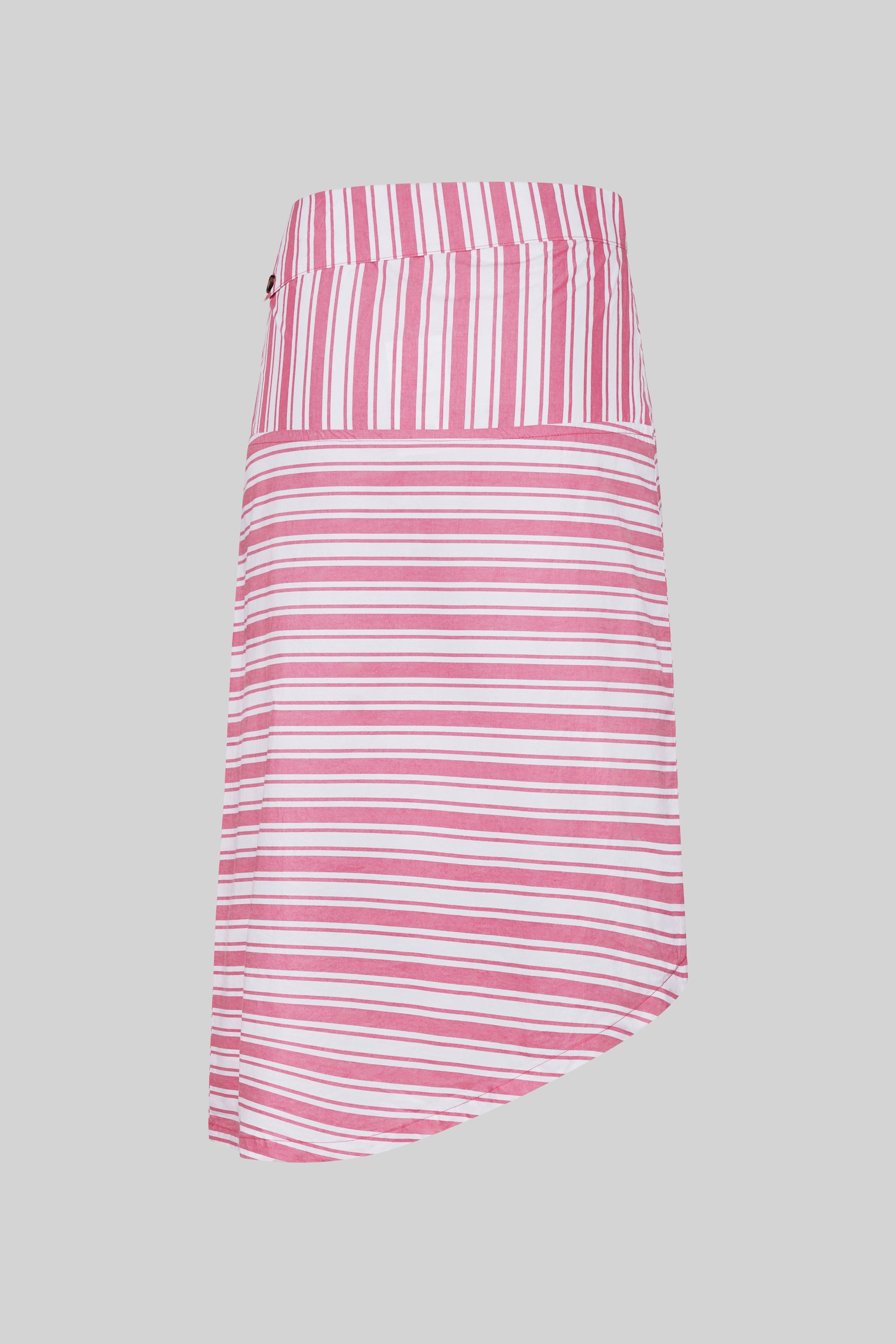 Striped Asymmetric Hem Midi Skirt