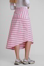 Striped Asymmetric Hem Midi Skirt