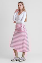 Striped Asymmetric Hem Midi Skirt