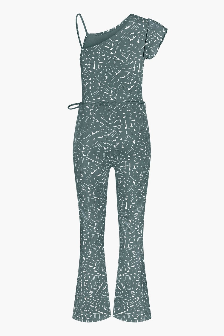 One-Shoulder Jumpsuit with Ruffle Sleeve Detail