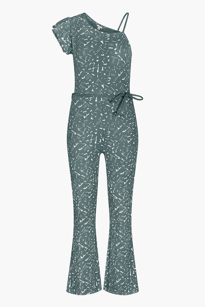 One-Shoulder Jumpsuit with Ruffle Sleeve Detail