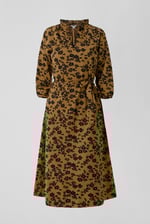 Tie Frill Neck Printed Midi Dress