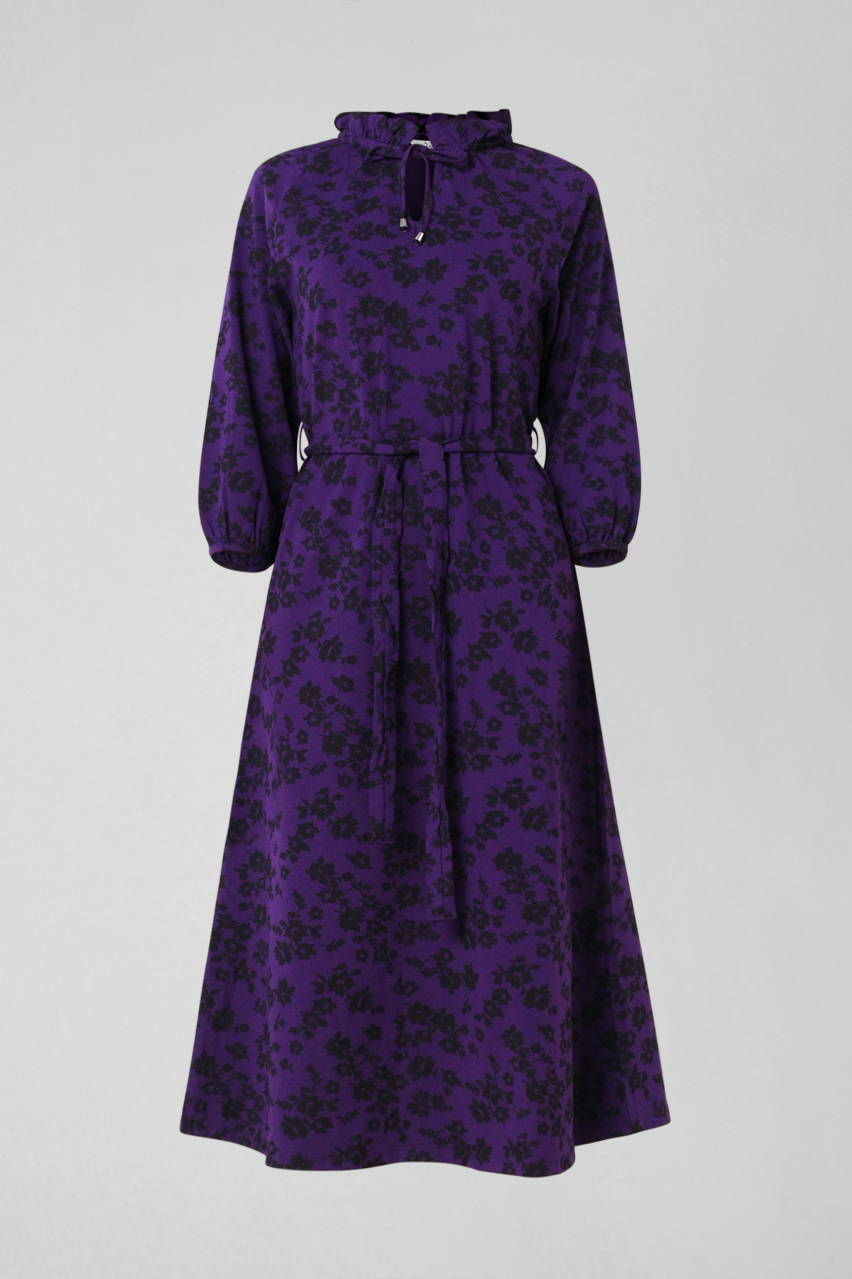 Tie Frill Neck Printed Midi Dress