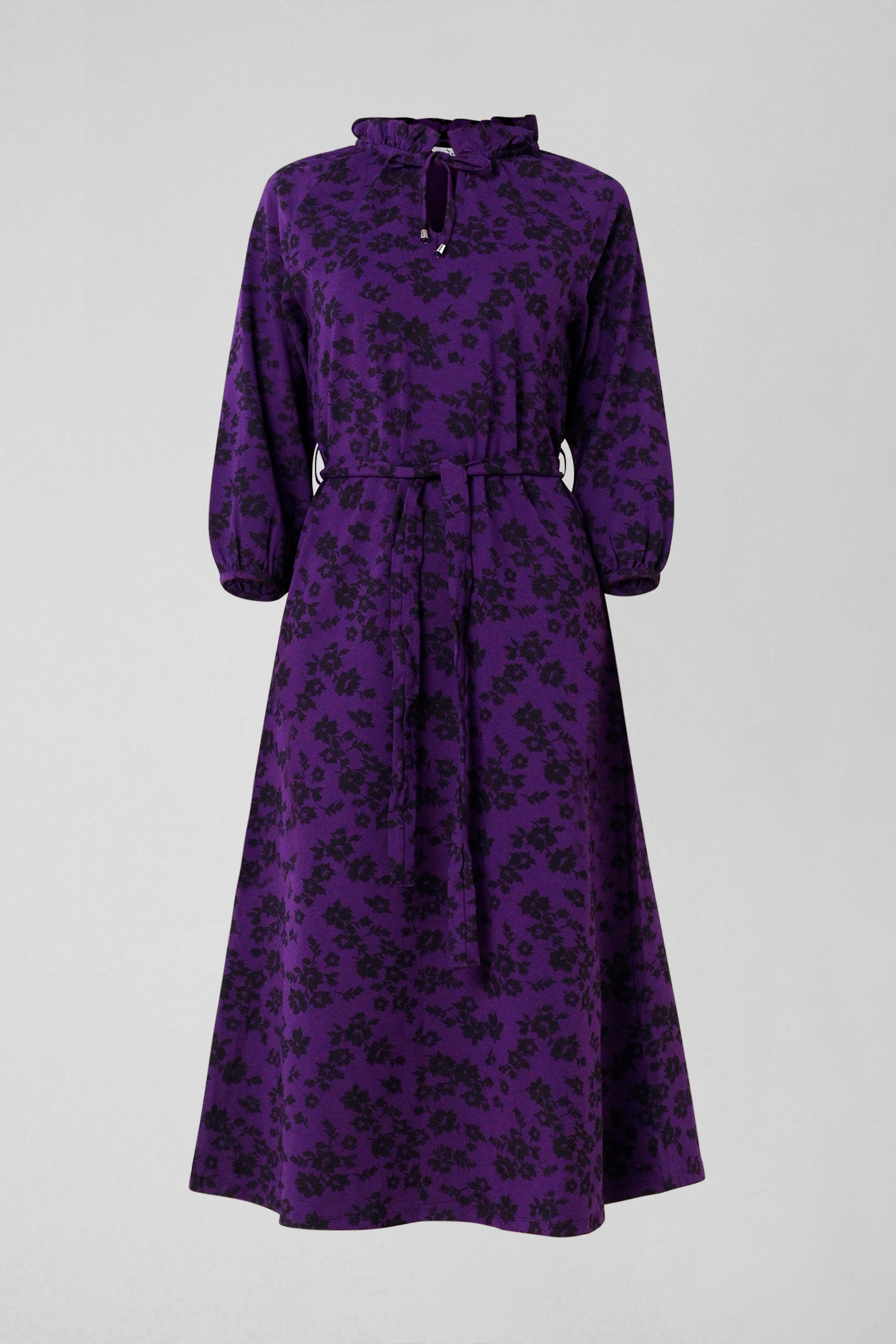 Tie Frill Neck Printed Midi Dress