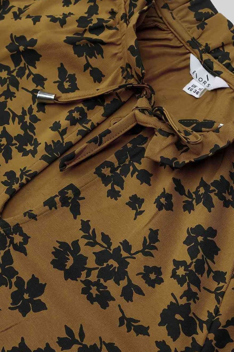 Tie Frill Neck Printed Midi Dress