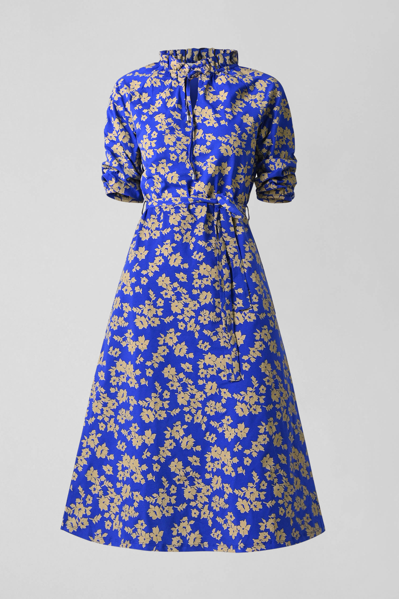 Tie Frill Neck Printed Midi Dress