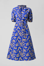 Tie Frill Neck Printed Midi Dress