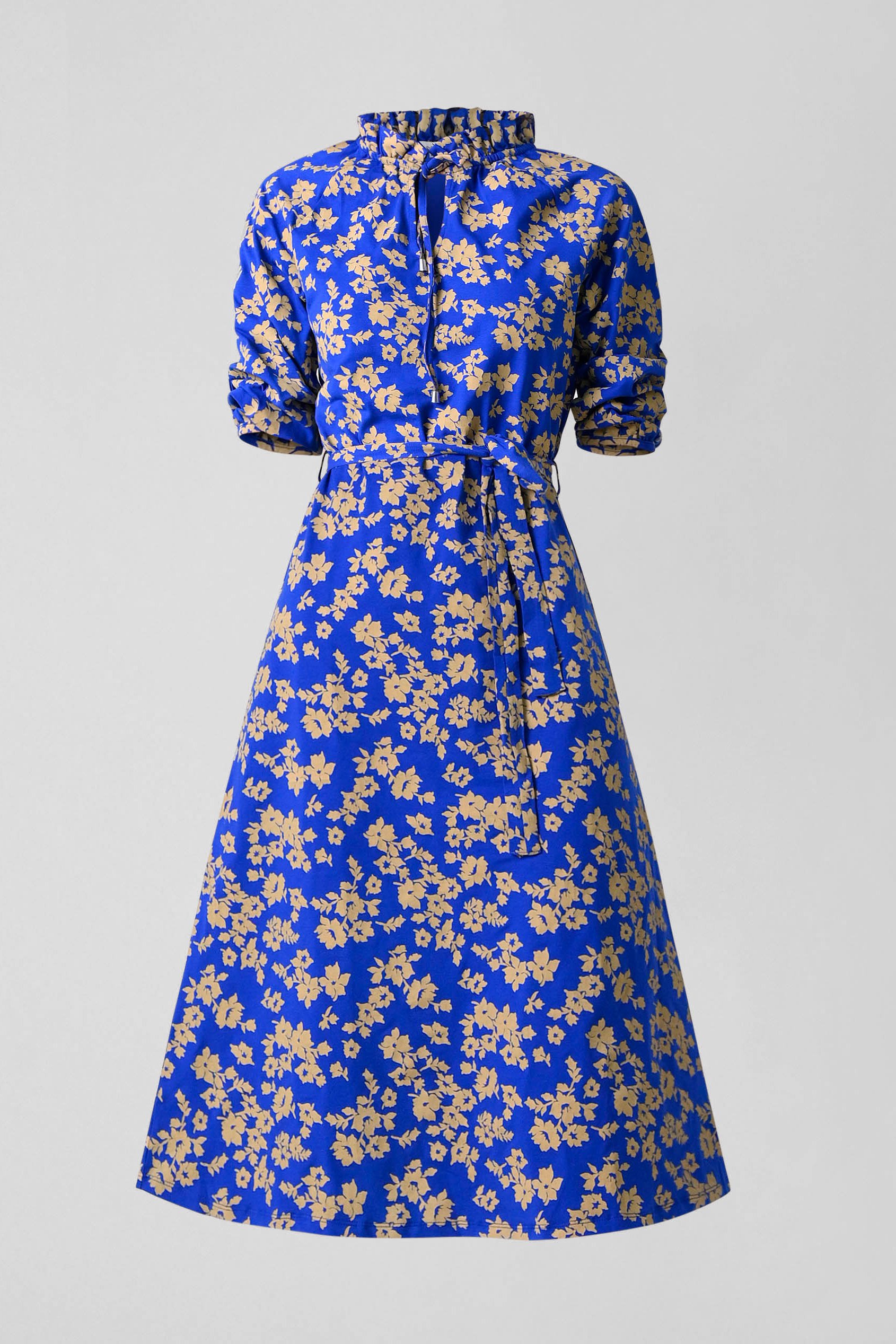 Tie Frill Neck Printed Midi Dress