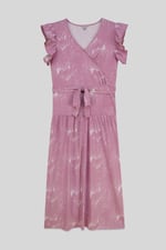 Frill - Sleeve Brush Print Wrap Asymmetric Dress