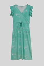 Frill - Sleeve Brush Print Wrap Asymmetric Dress