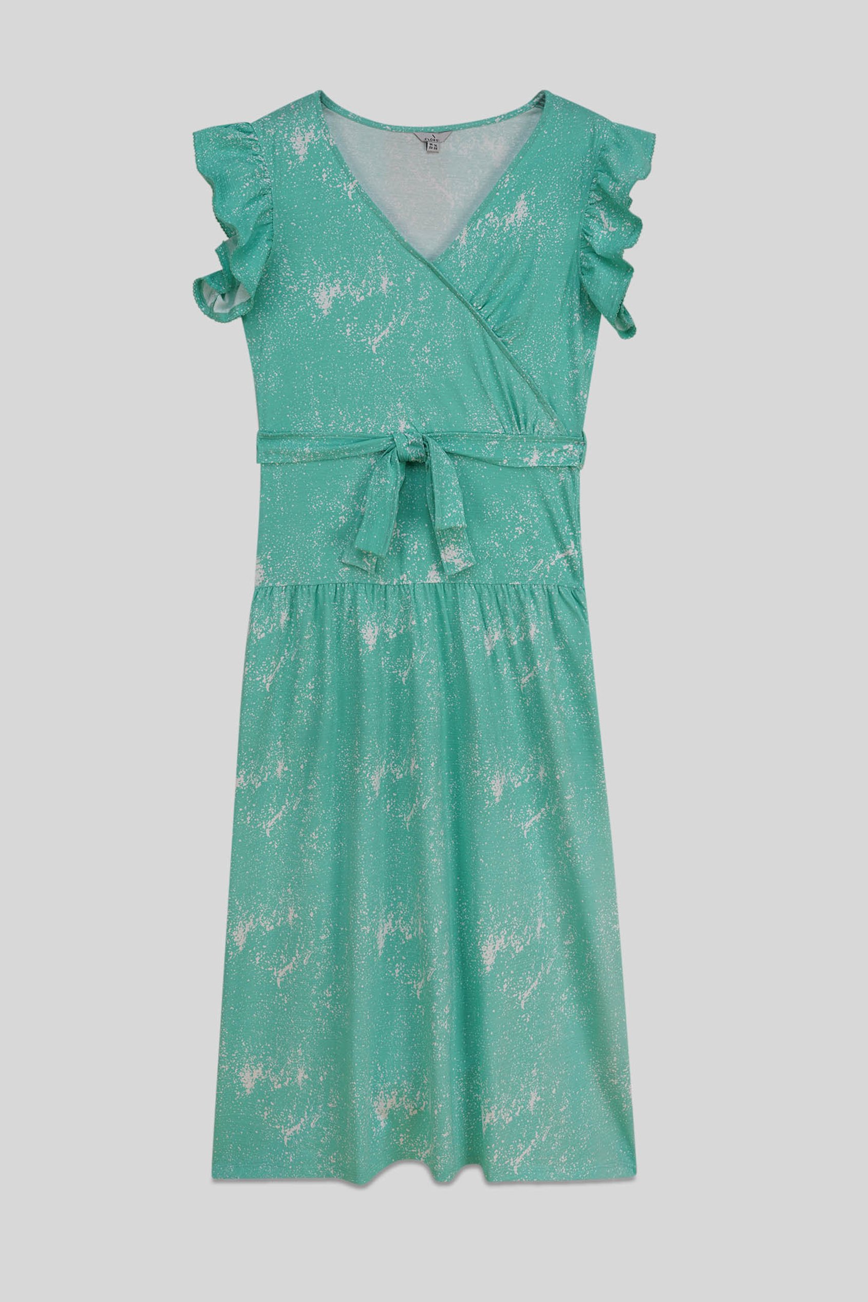 Frill - Sleeve Brush Print Wrap Asymmetric Dress