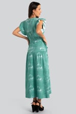 Frill - Sleeve Brush Print Wrap Asymmetric Dress