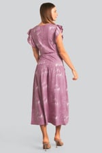 Frill - Sleeve Brush Print Wrap Asymmetric Dress