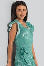 Frill - Sleeve Brush Print Wrap Asymmetric Dress