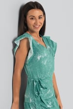 Frill - Sleeve Brush Print Wrap Asymmetric Dress