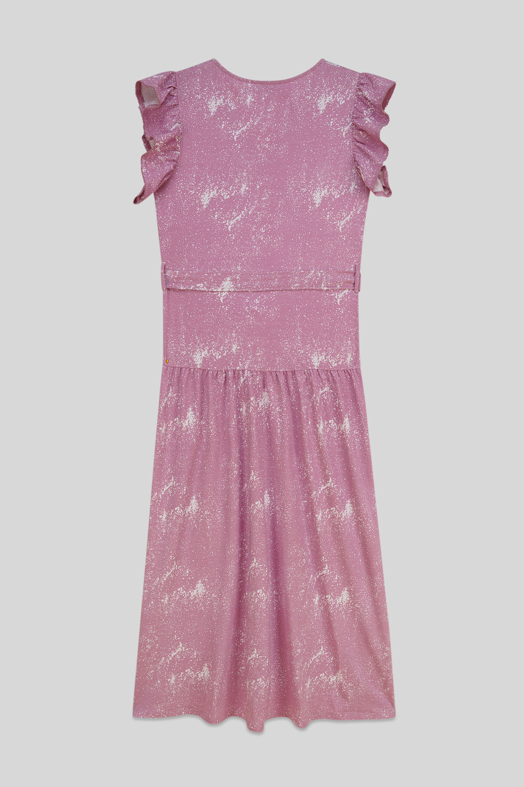 Frill - Sleeve Brush Print Wrap Asymmetric Dress